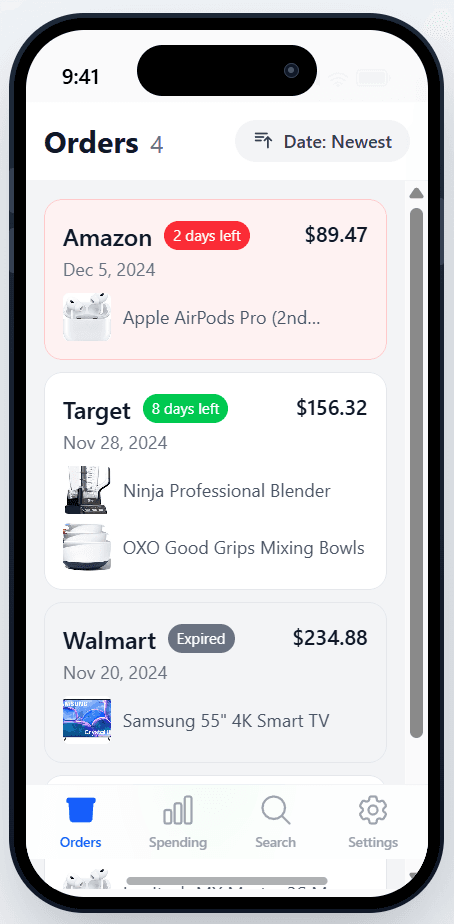Never Miss a Return Window